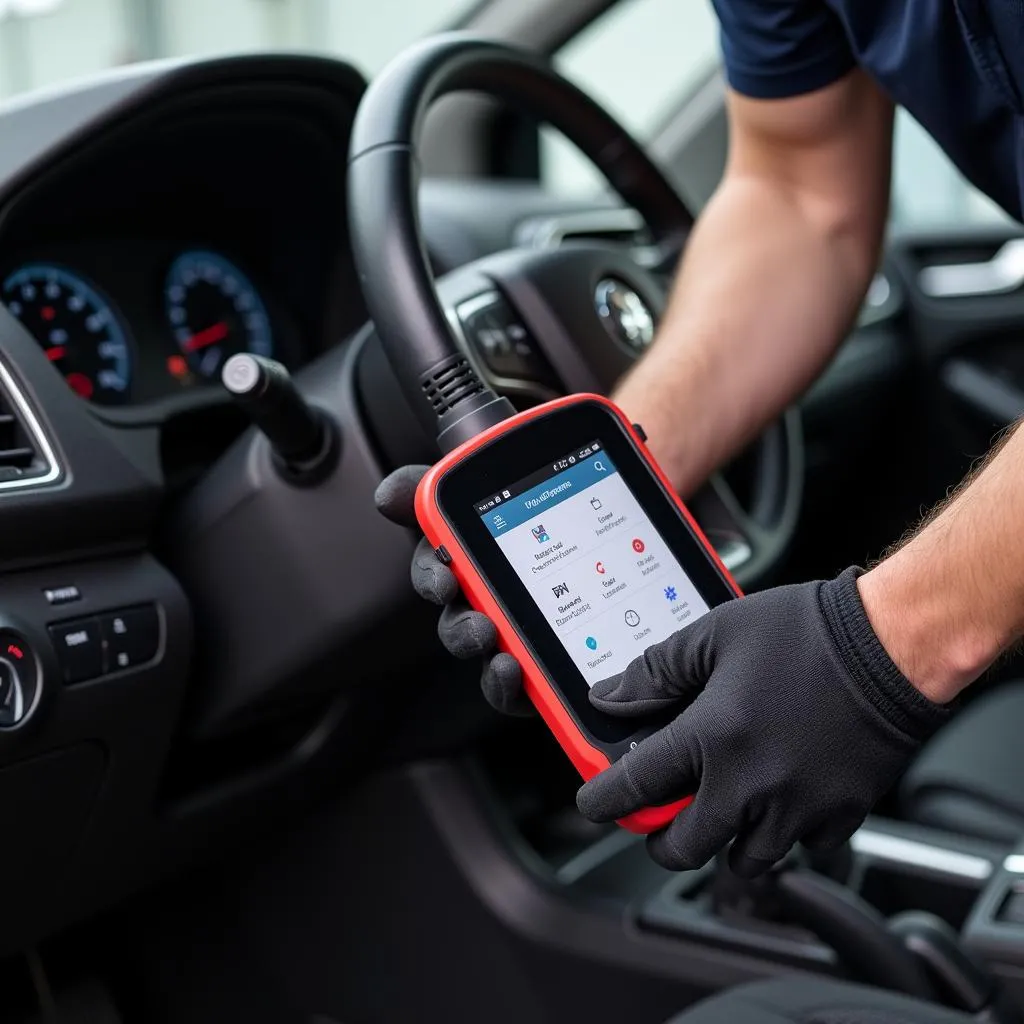 Mechanic Using Dealer Scanner on Car