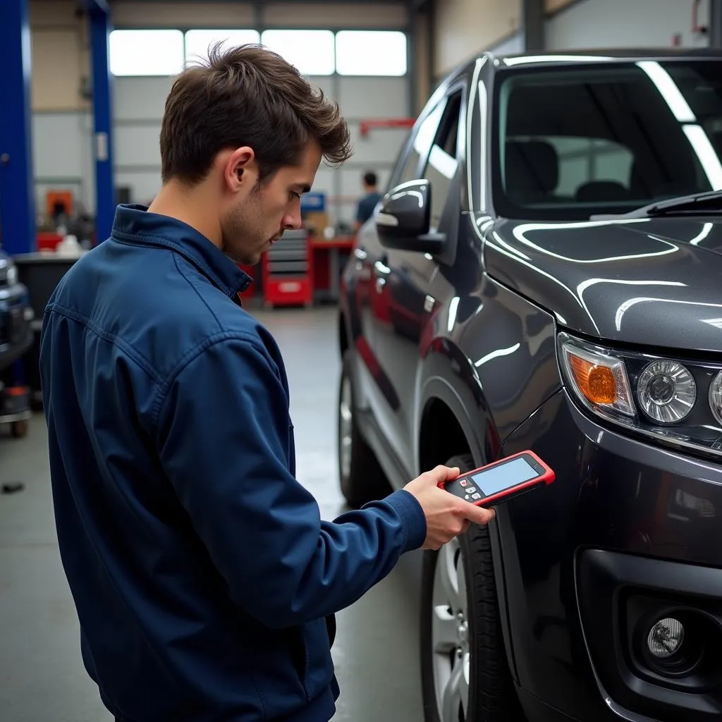 Mechanic using a Tech 1A Scan Tool to diagnose a Suzuki Grand Vitara