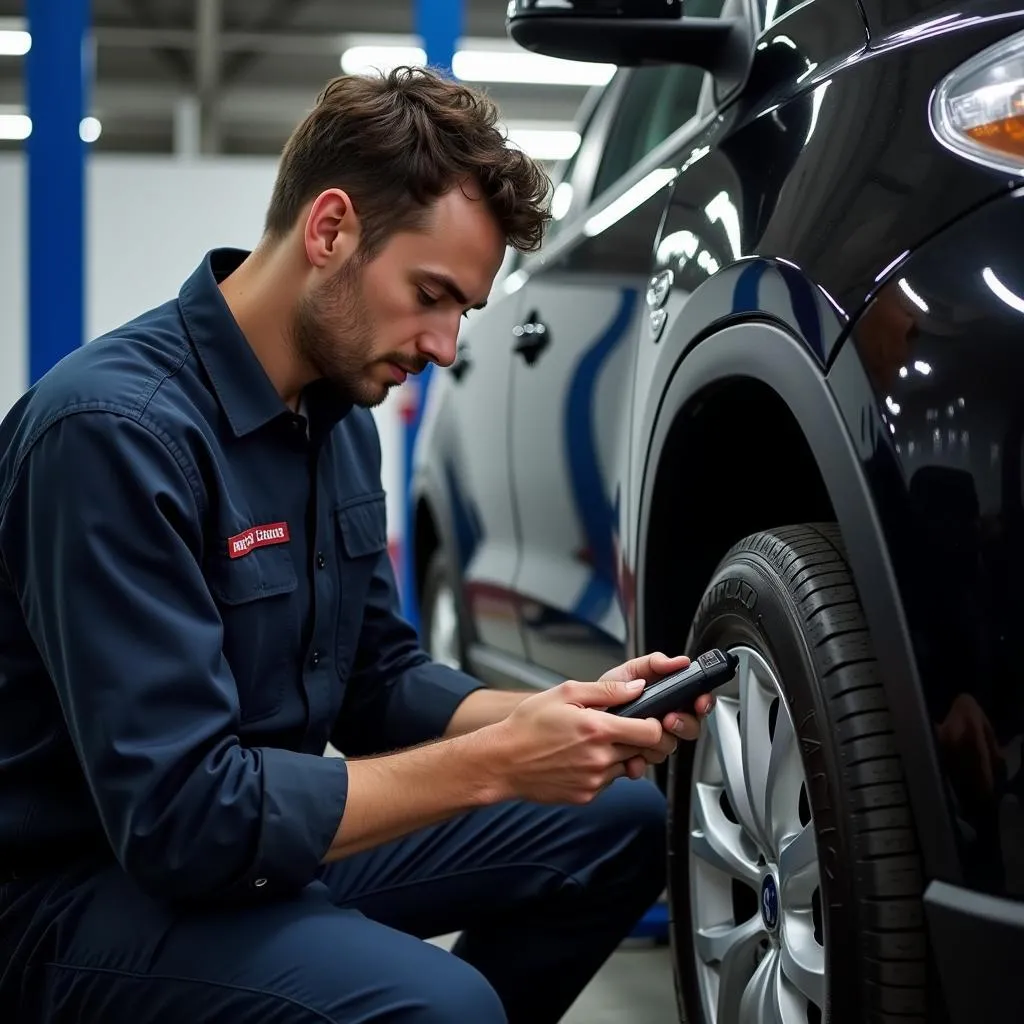 Mechanic Using Tech 2 Scanner