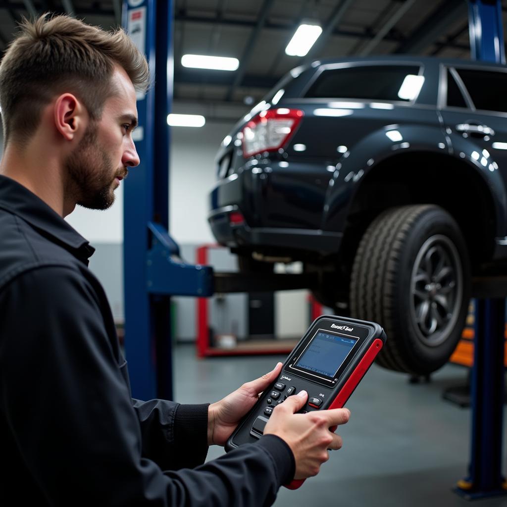 Mechanic Diagnosing Car with Tech 3 Scanner