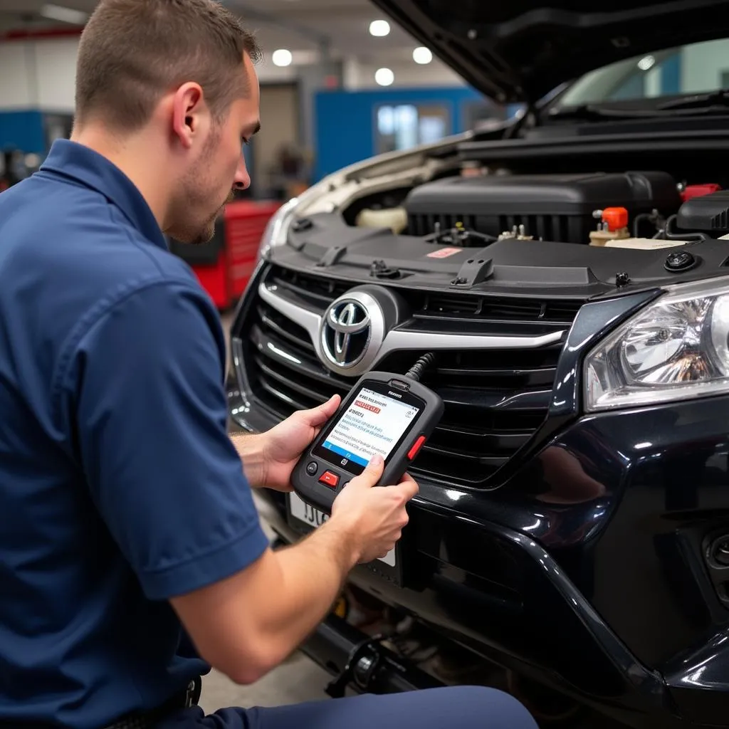 Mechanic Using Toyota Master Tech Scan Tool