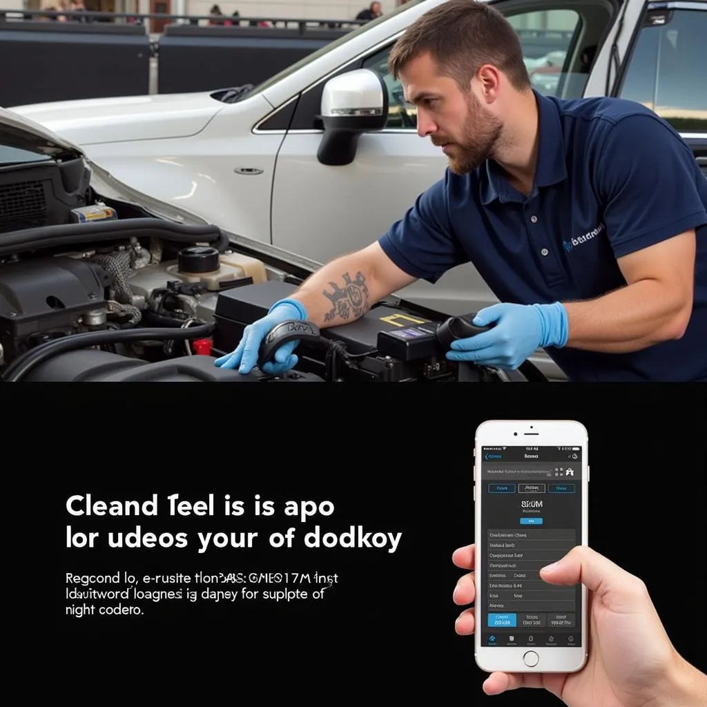 Mechanic Using Vgate ELM327 Bluetooth Scan Tool on a Car