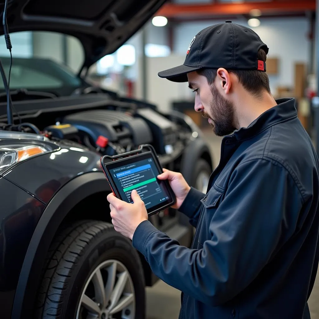 Mechanic Using Wireless OBD2 Scanner