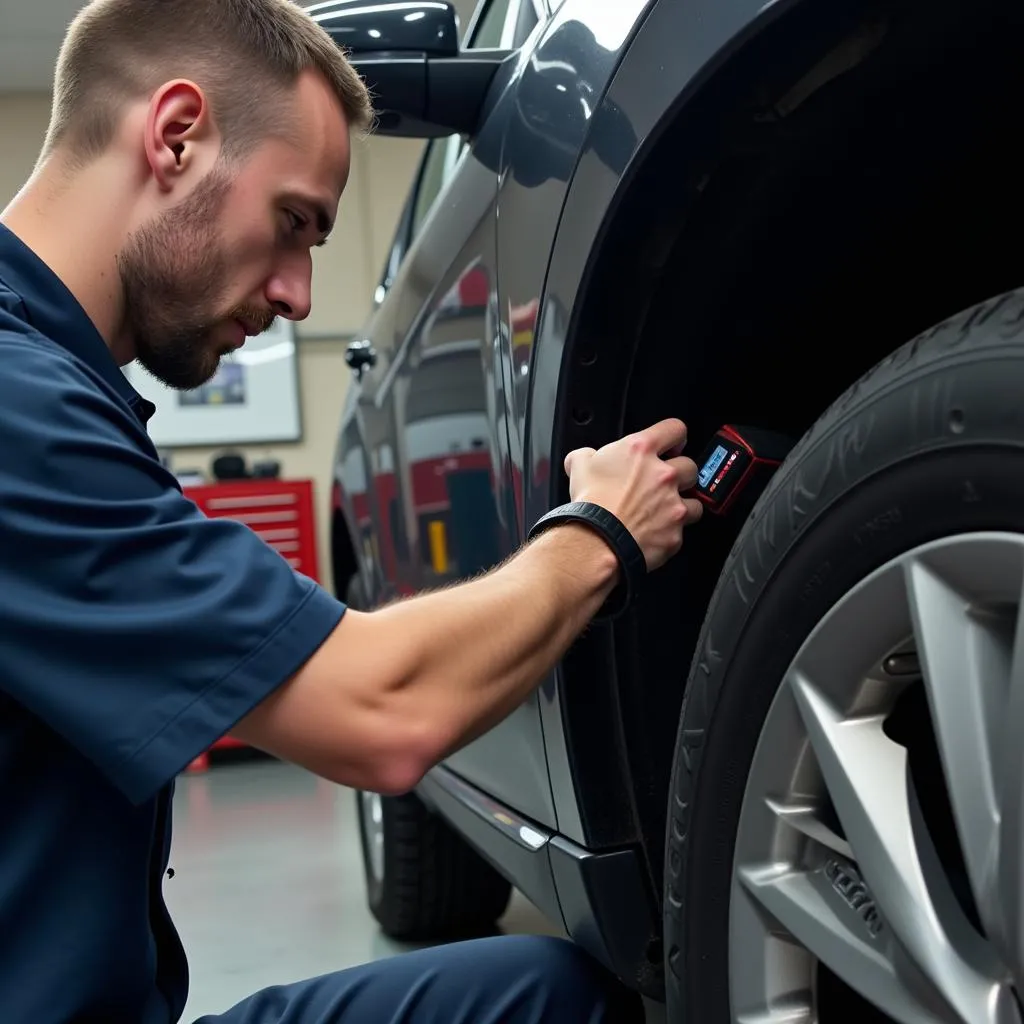 Mechanic Utilizing a Security Scanning Tool for Vehicle Diagnostics