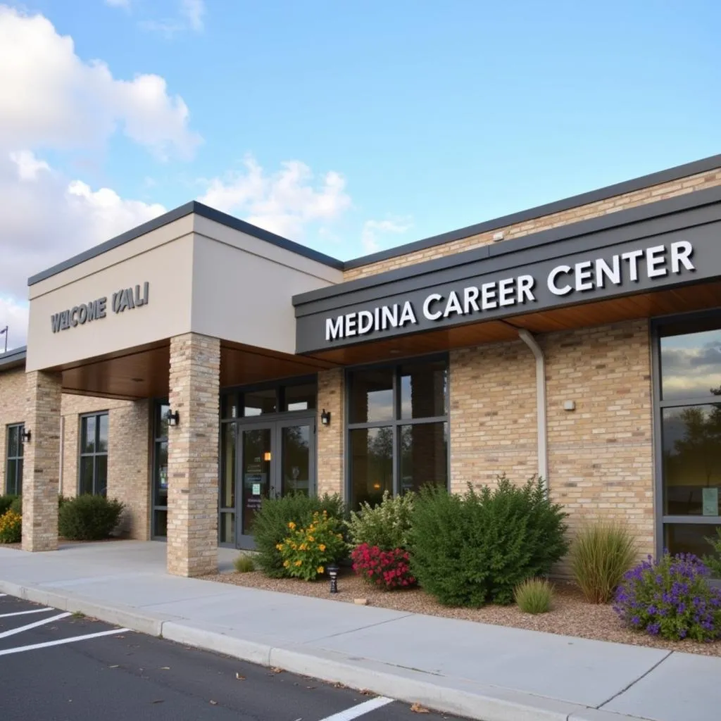 Modern building with &quot;Medina Career Center&quot; signage