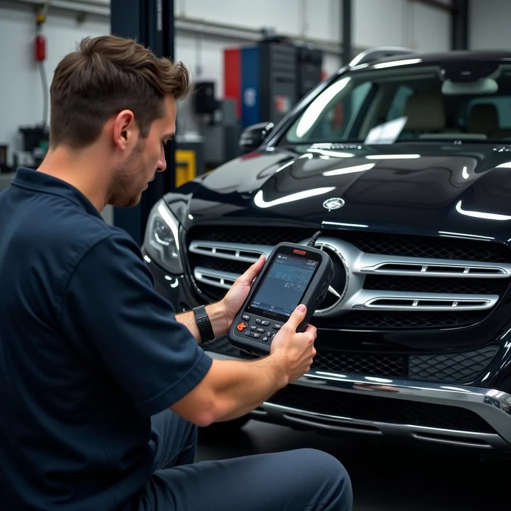 Mercedes Benz being diagnosed with a Professional Scanner