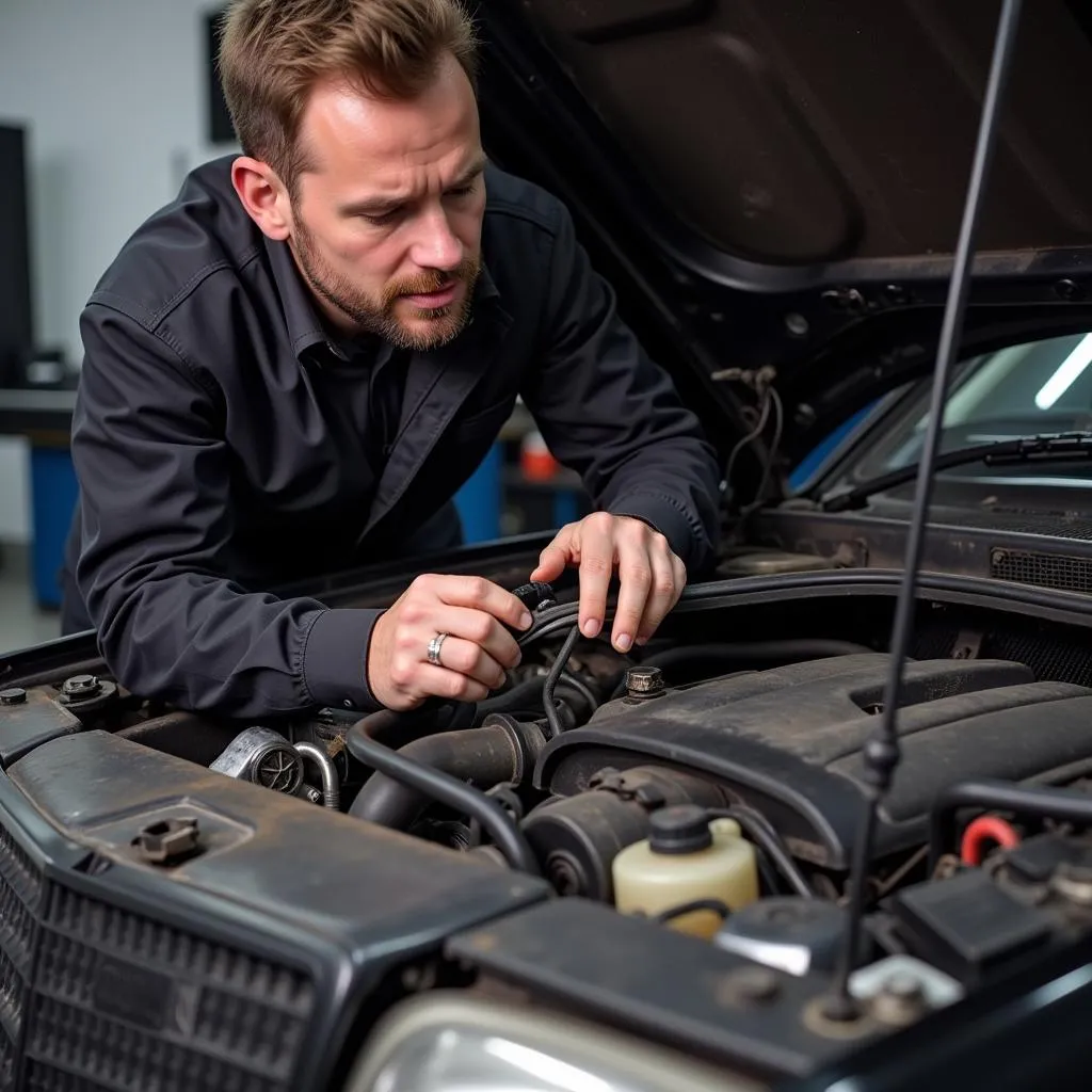 Inspecting vacuum lines for leaks in a Mercedes W210