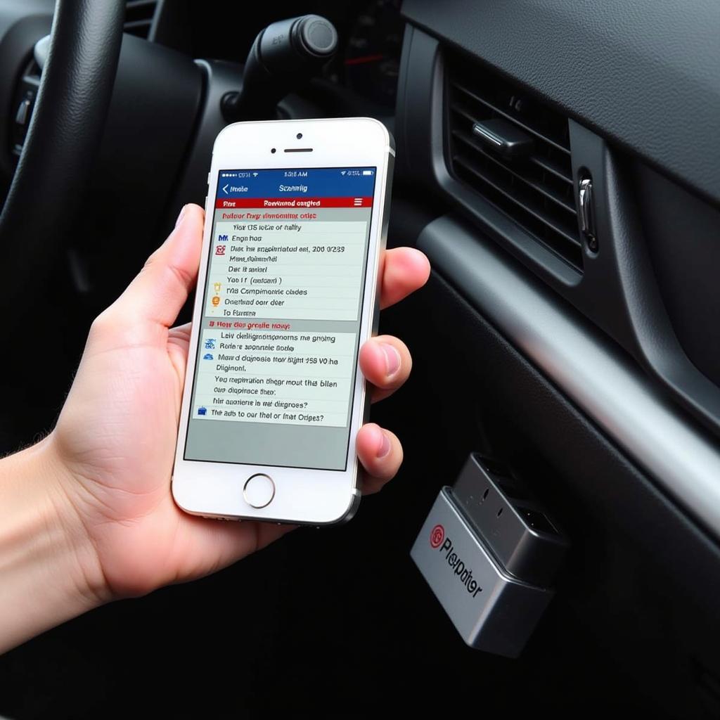 Mobile app scanning tool in action, showing diagnostic trouble codes on a smartphone.