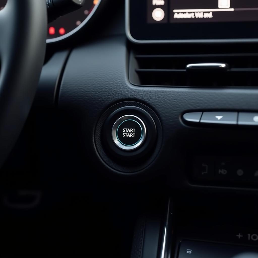 Modern car dashboard with start button