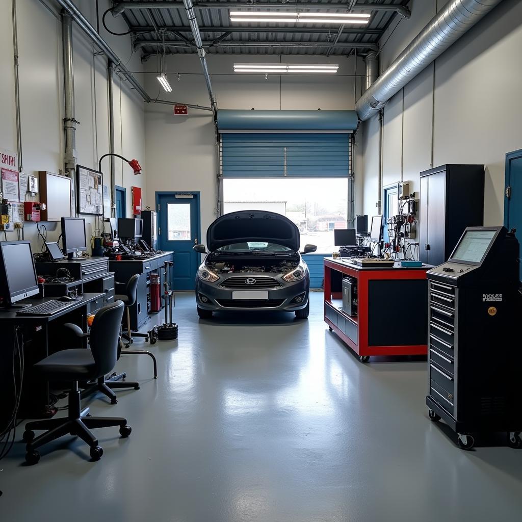 Modern Car Electrical Diagnostic Equipment in a Repair Shop