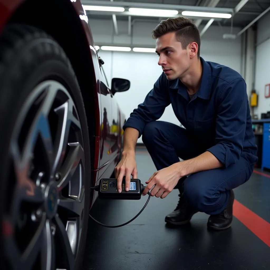 Mechanic Using a Scan Tool on a Car