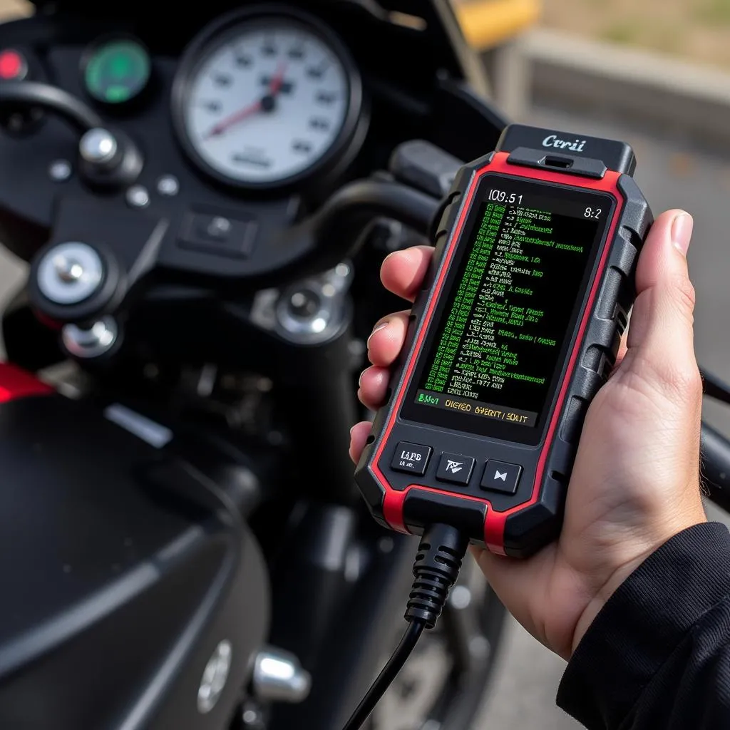 Motorcycle Scan Tool Connected to ECU