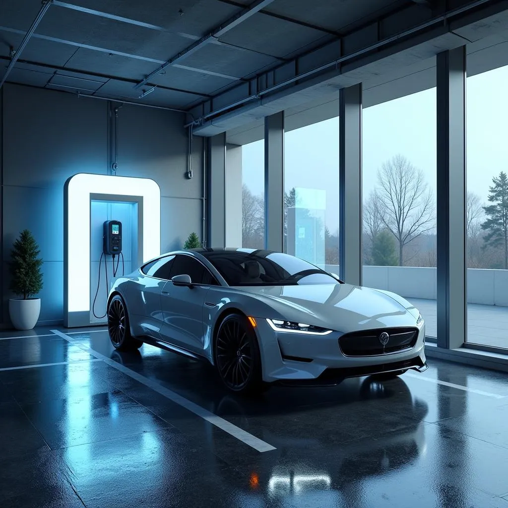 Modern electric car charging station with sleek design