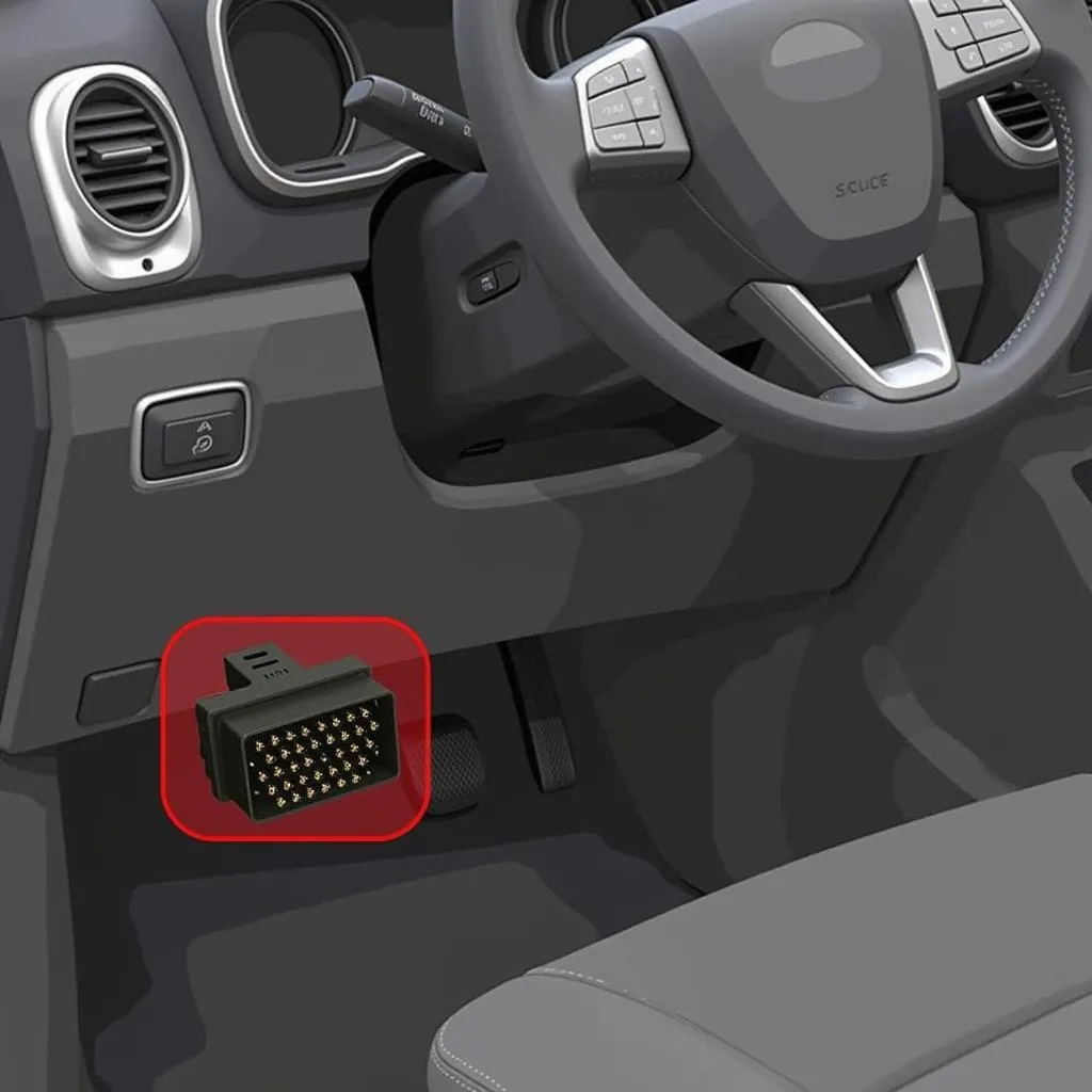 OBD port located under the dashboard near the steering wheel