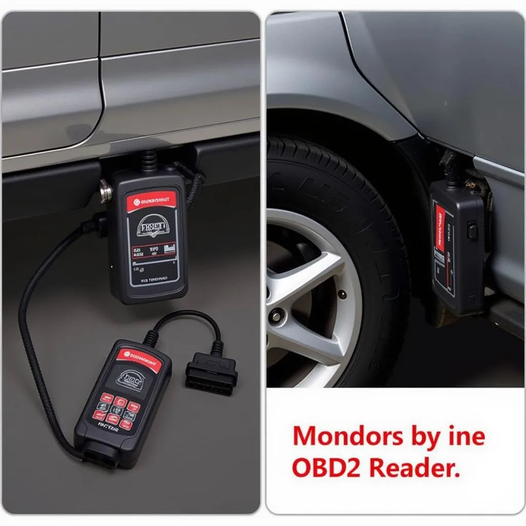 OBD reader plugged into a car's OBD2 port