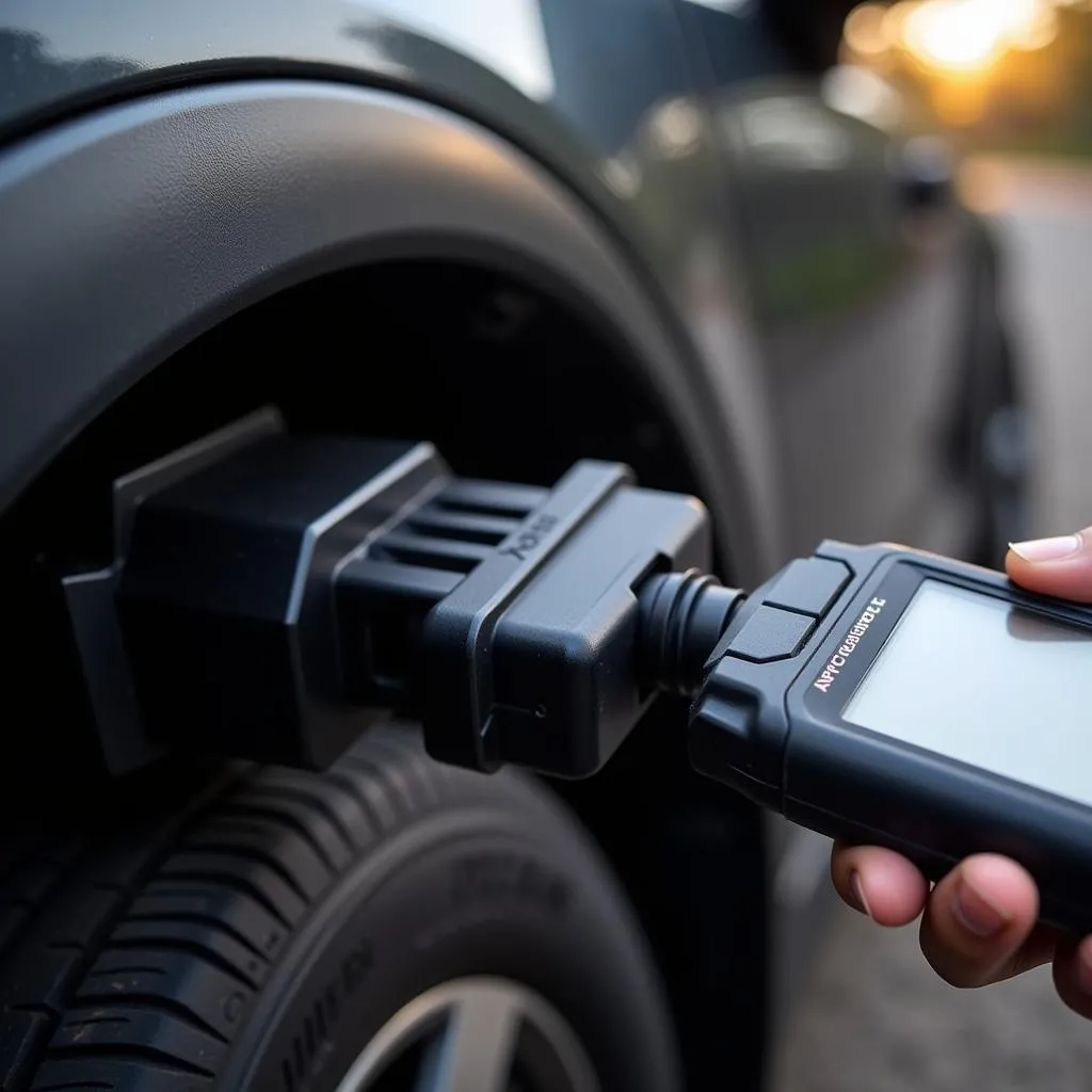 OBD scan tool connected to car's OBD port