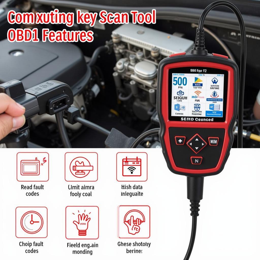 OBD1 scan tool with display showing diagnostic data