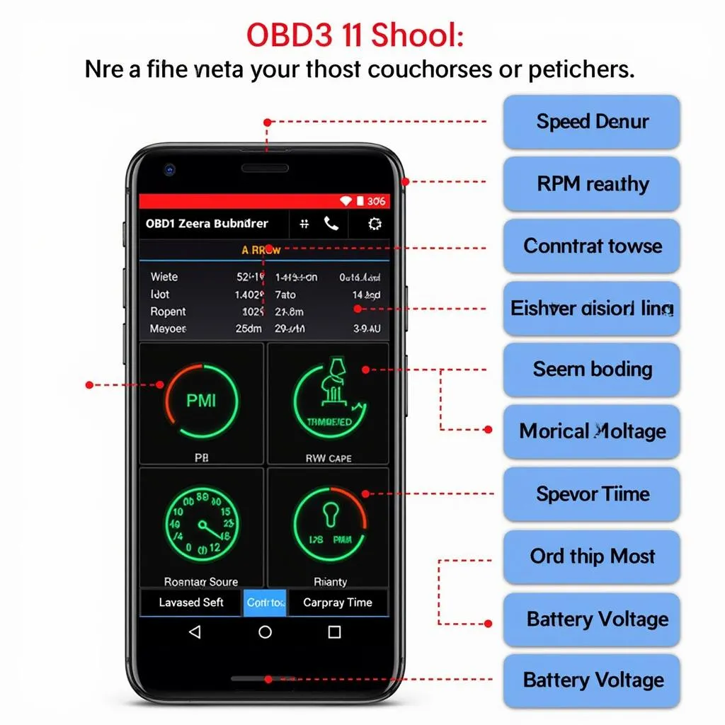 OBD11 App Dashboard Displaying Car Diagnostics