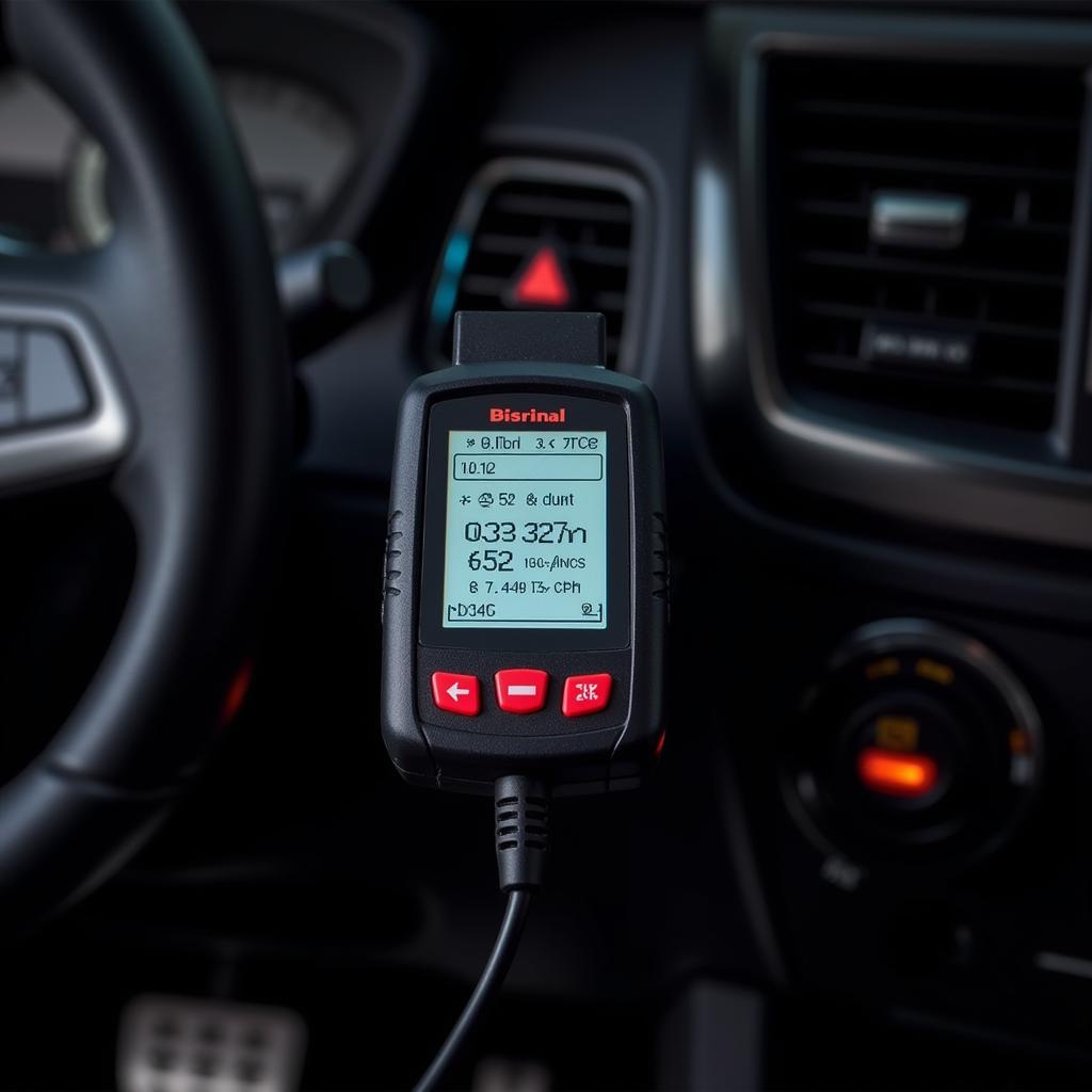 OBD2 car scan tool connected to a car's OBD2 port