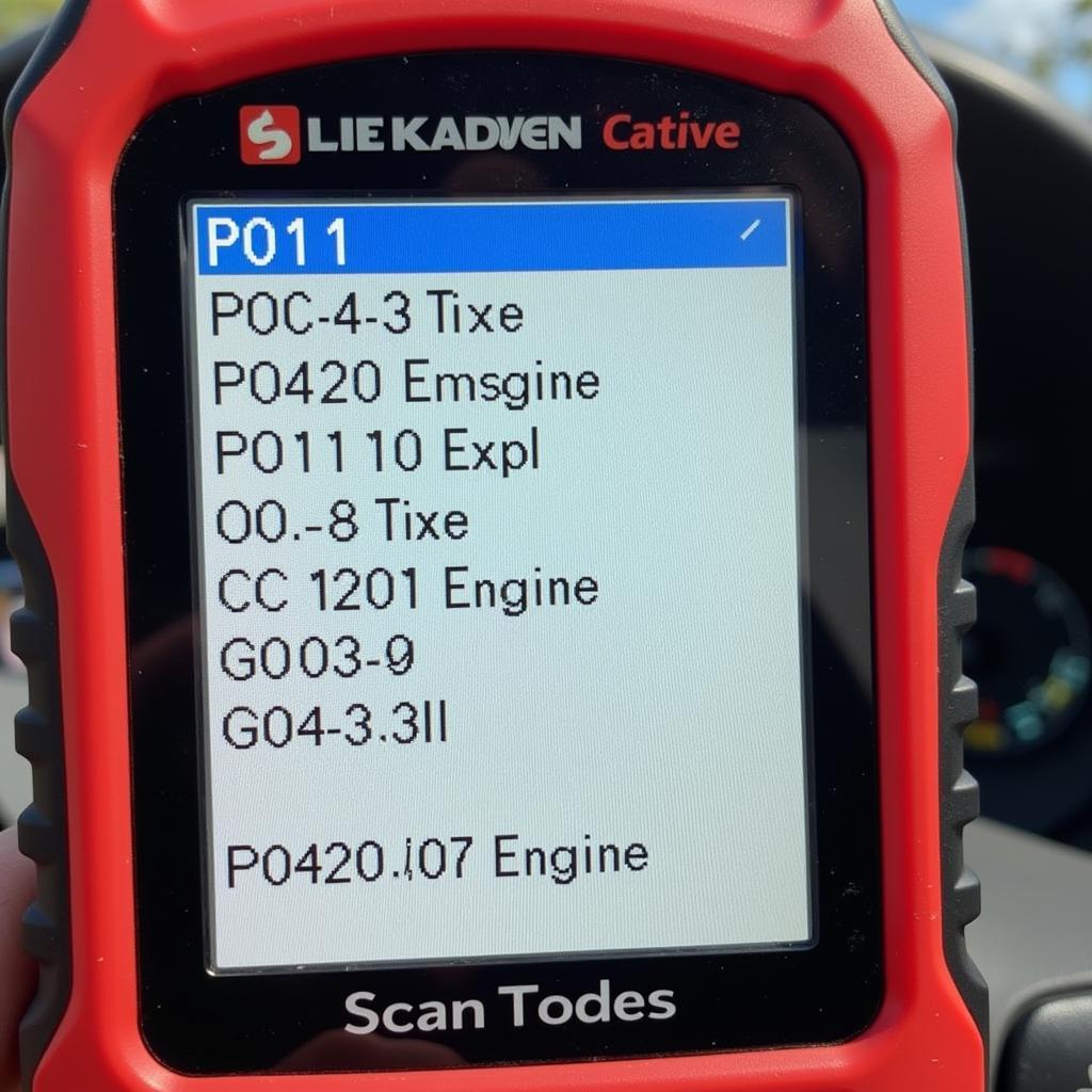 A scan tool displaying error codes