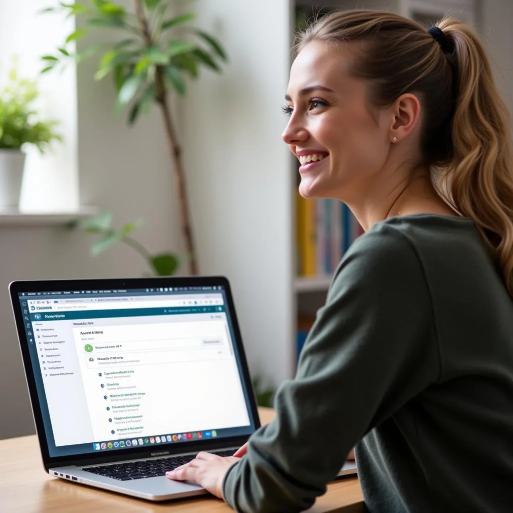 Woman taking a free online career test on her laptop