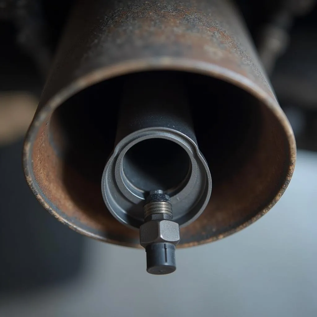 Oxygen sensor attached to exhaust pipe