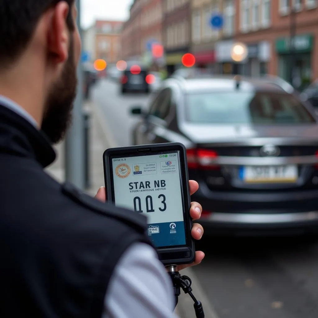 Parking Enforcement Officer Using a Handheld Scanner