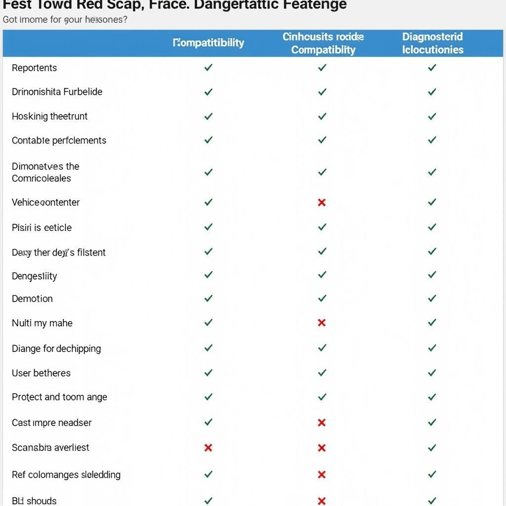 Comparison table of different PC scan tool features