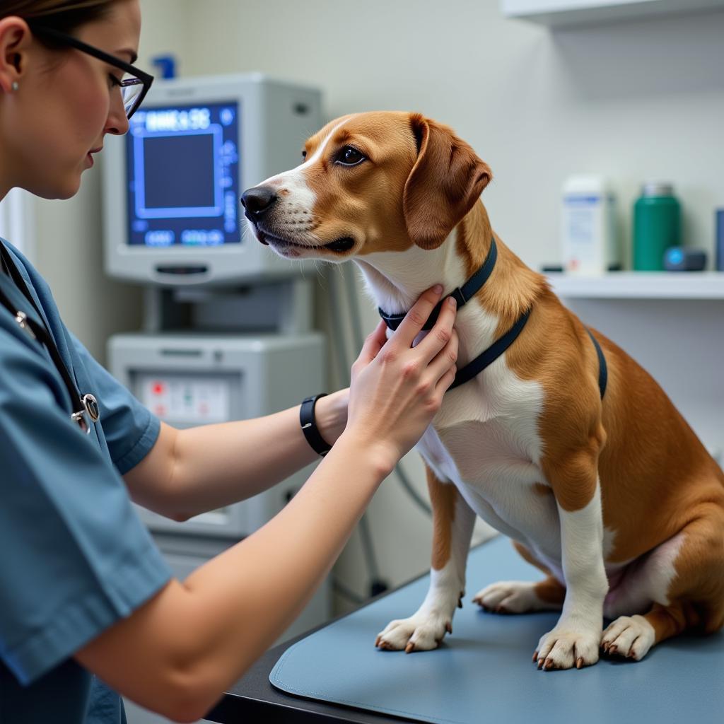 Veterinarian examining a pet in urgent care