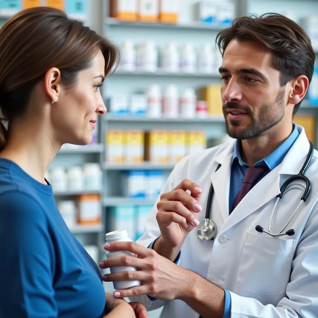 Pharmacist explaining medication to patient