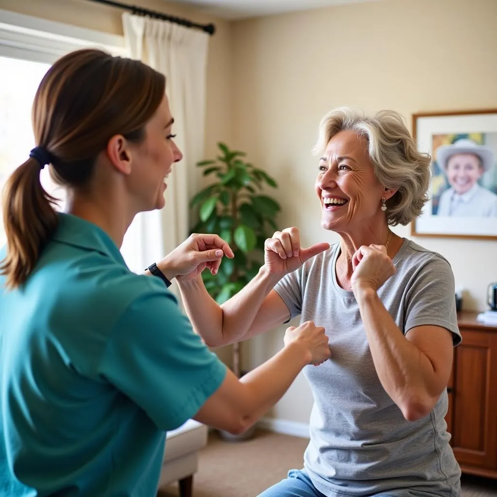 Physical Therapist Assisting Patient with Home Exercises