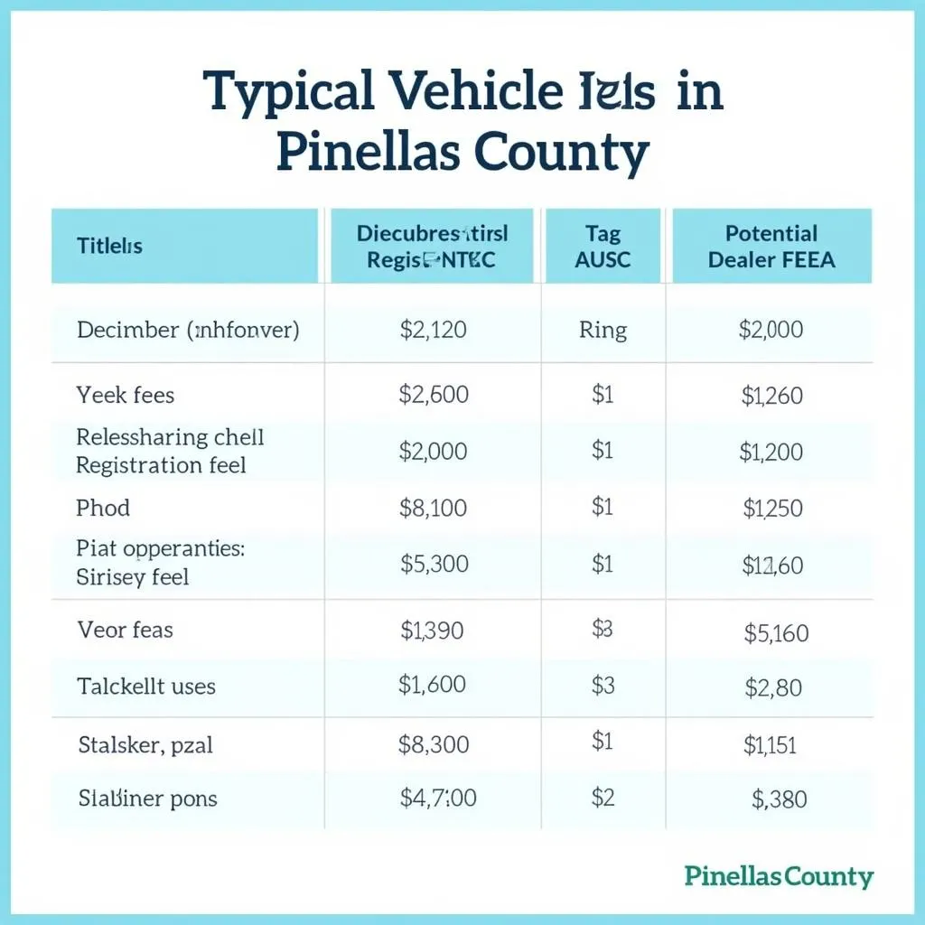 Table of Common Vehicle Fees in Pinellas County