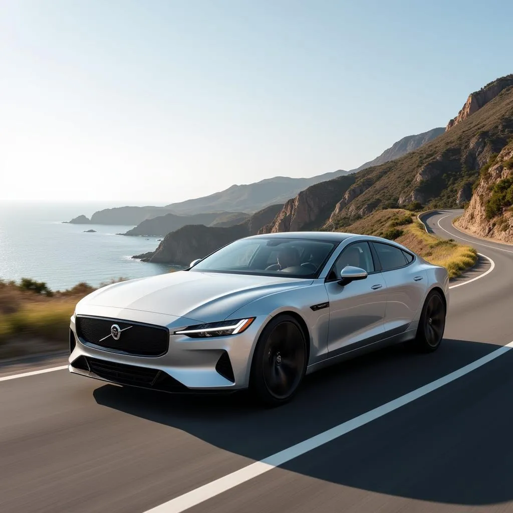 Polestar 2 Electric Car Driving on a Scenic Coastal Road