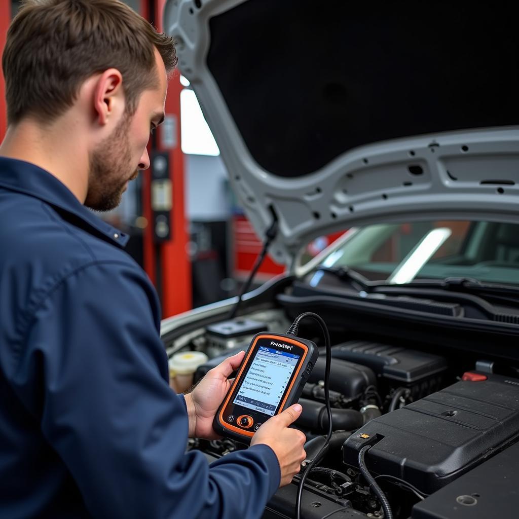 Mechanic Using a pro.autel Scanner to Diagnose a Car