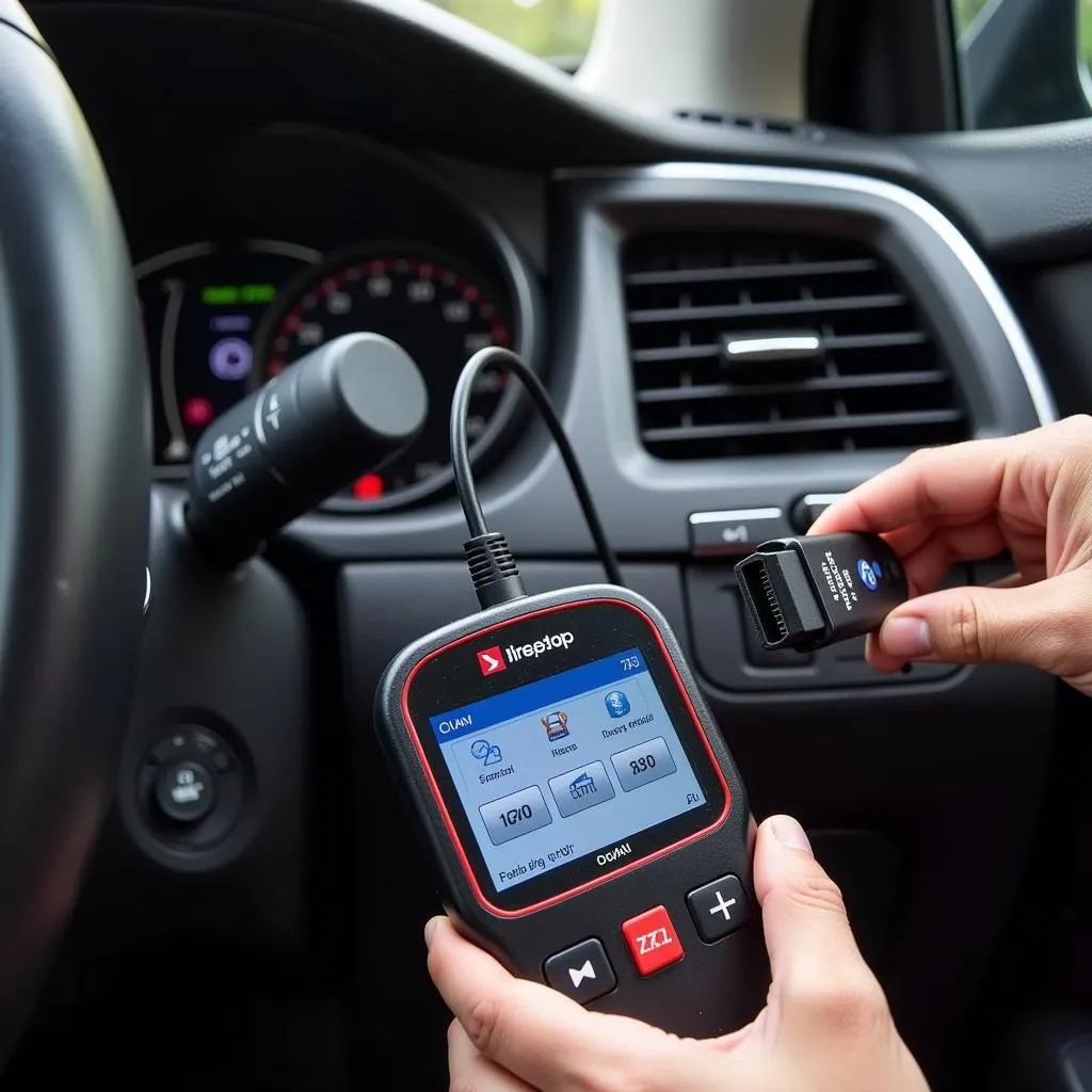 Airbag Reset Tool Connected to Car's OBD-II Port