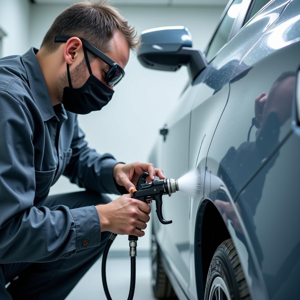 Professional Car Painter Working