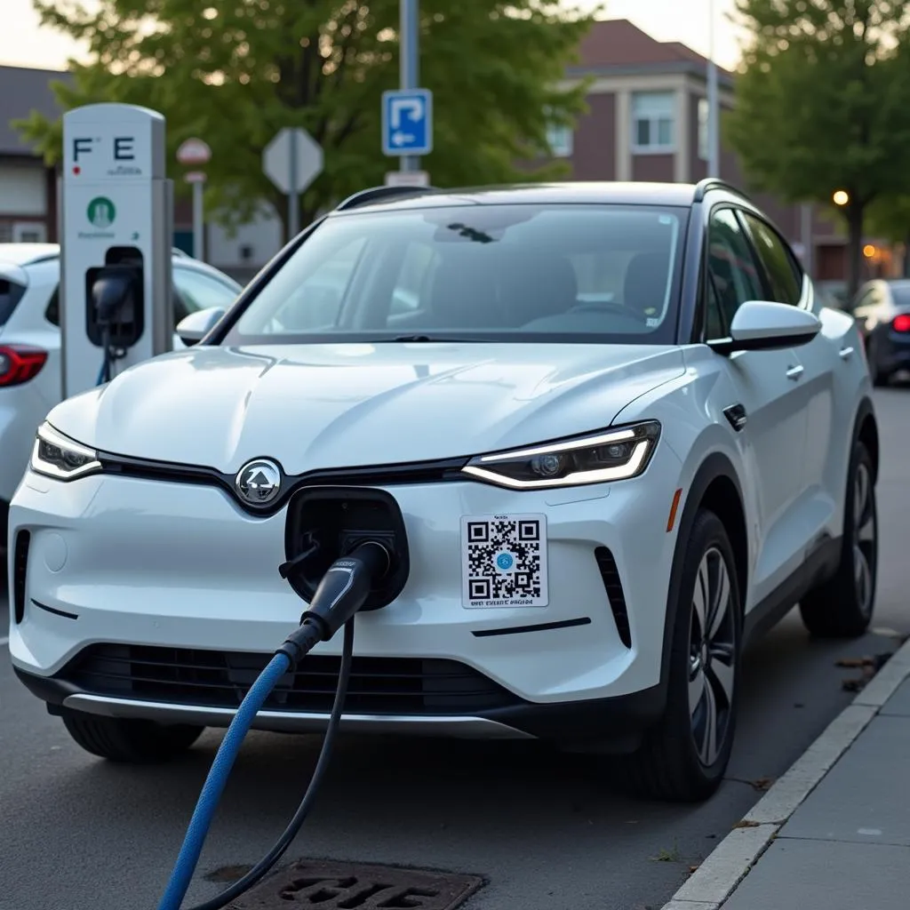 QR code displayed on an electric vehicle charging station