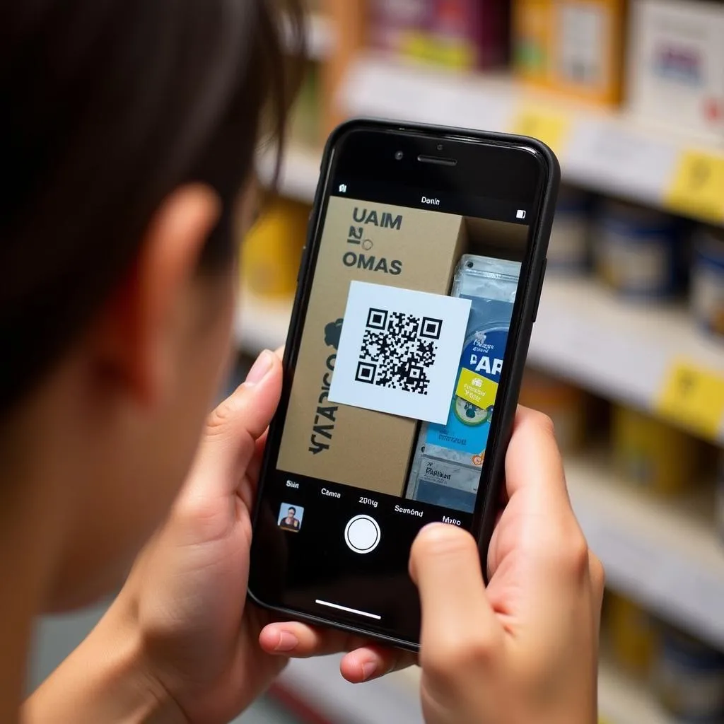 Smartphone scanning QR code