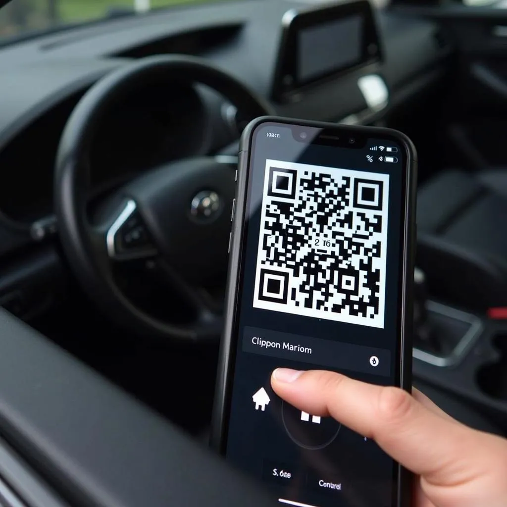 QR code viewer app scanning code on a car part