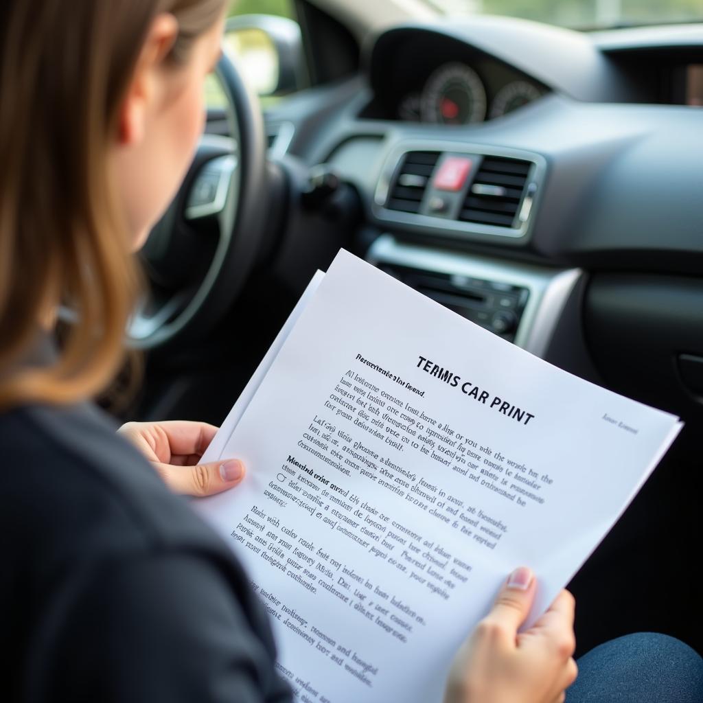 Customer carefully reviewing the rental car agreement