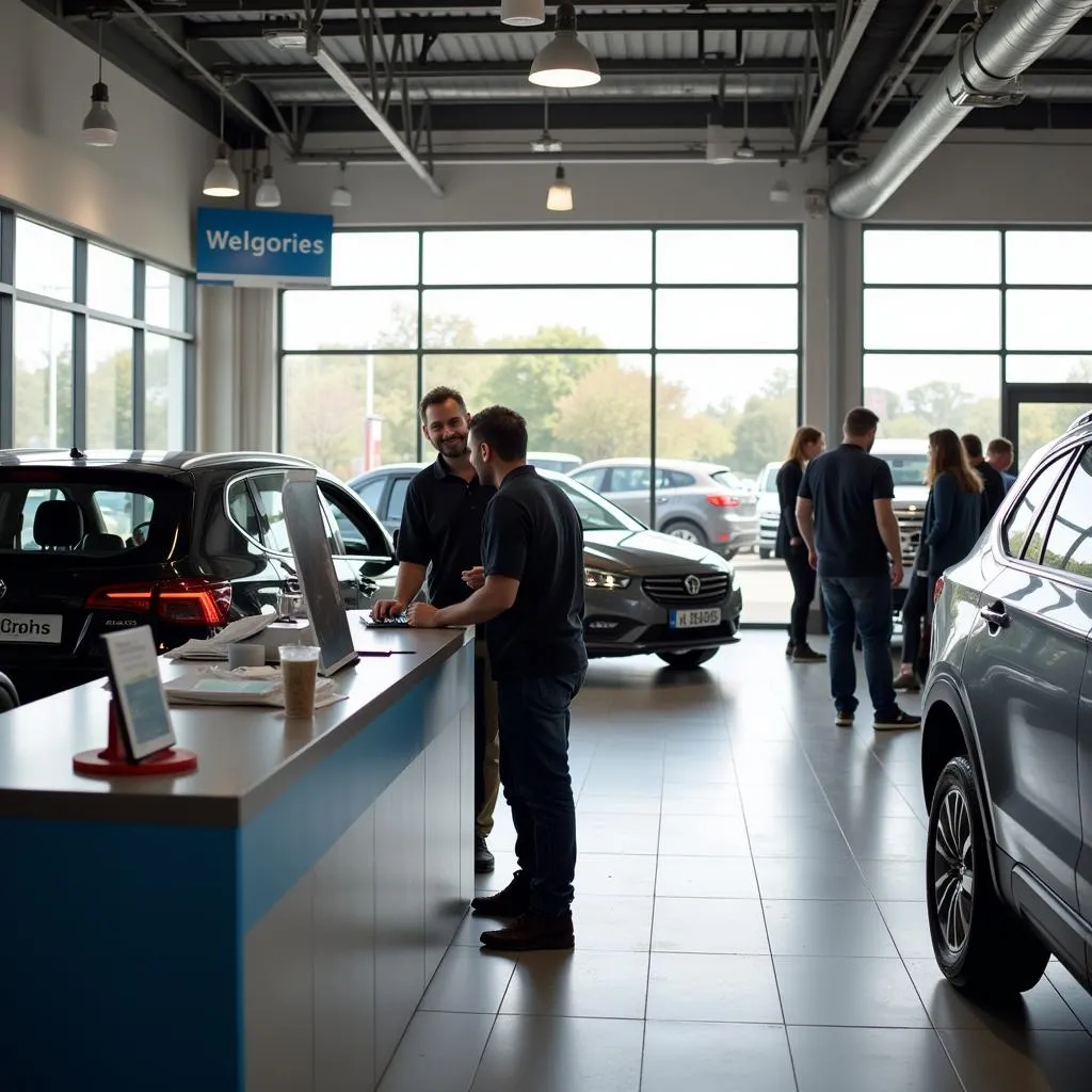 Rental car dealership counter