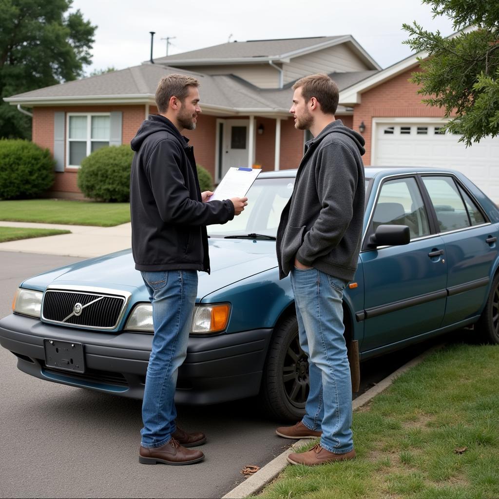 Junk car buyer picking up a vehicle