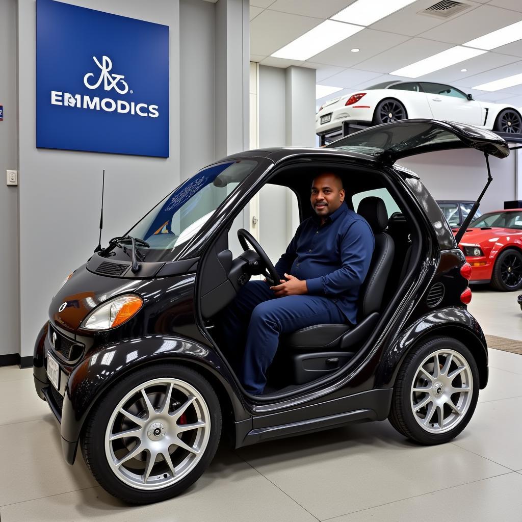 Shaq in a Modified Smart Car