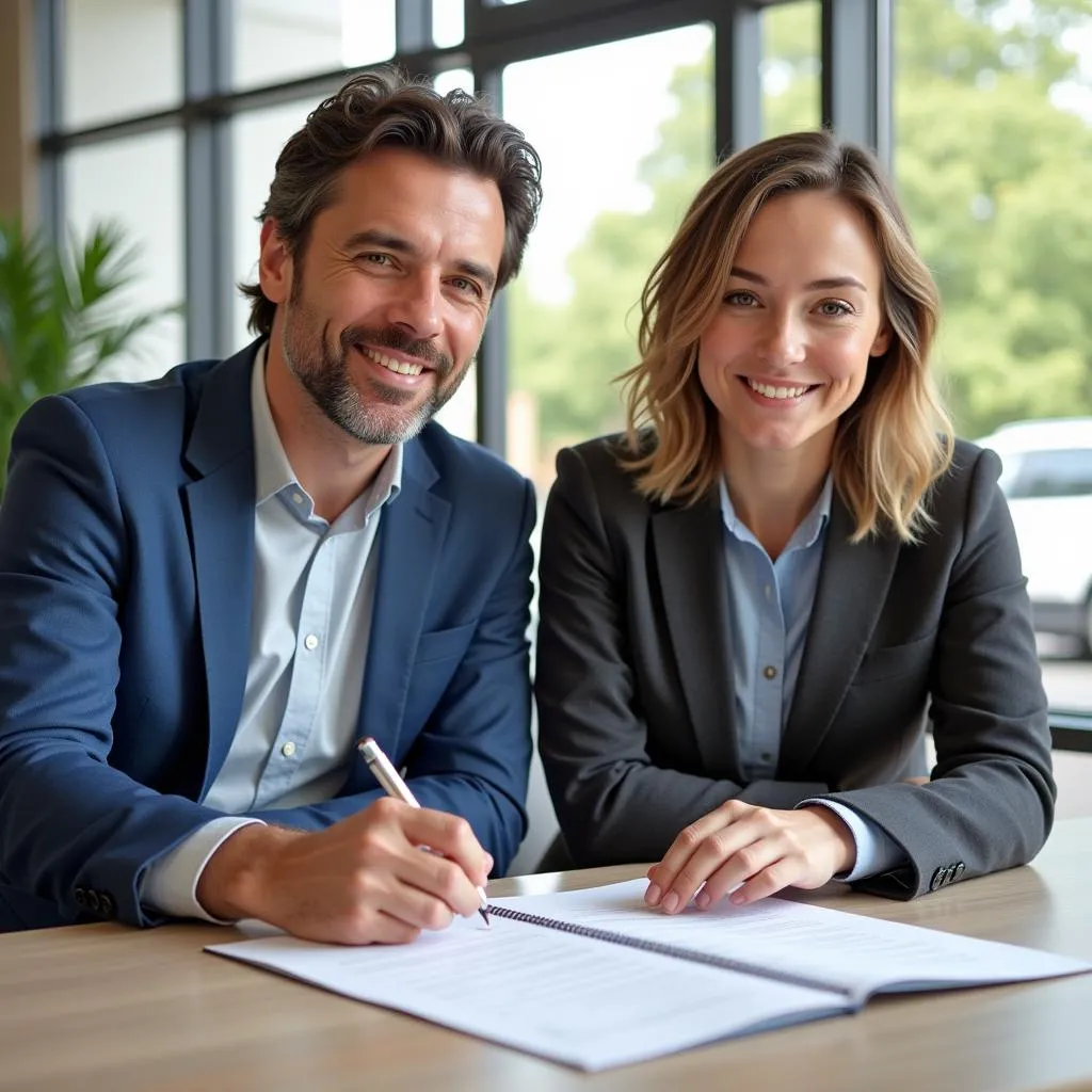 Buyer and Seller Signing a Car Bill of Sale