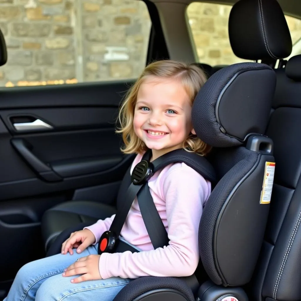 Child Secured in High-Back Booster Seat