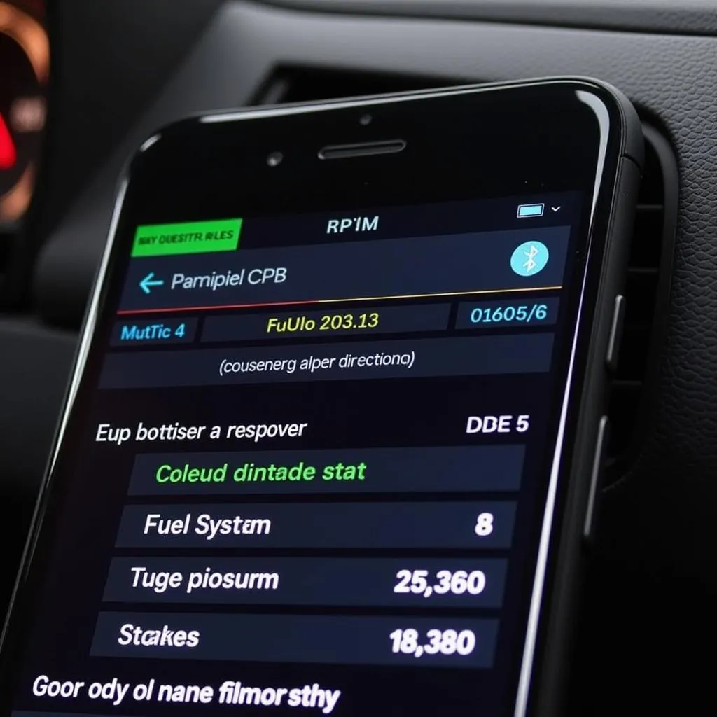 Smartphone displaying car diagnostic data using ELM327 Bluetooth