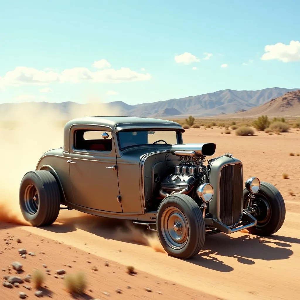 A Snot Rod speeding down a desert road