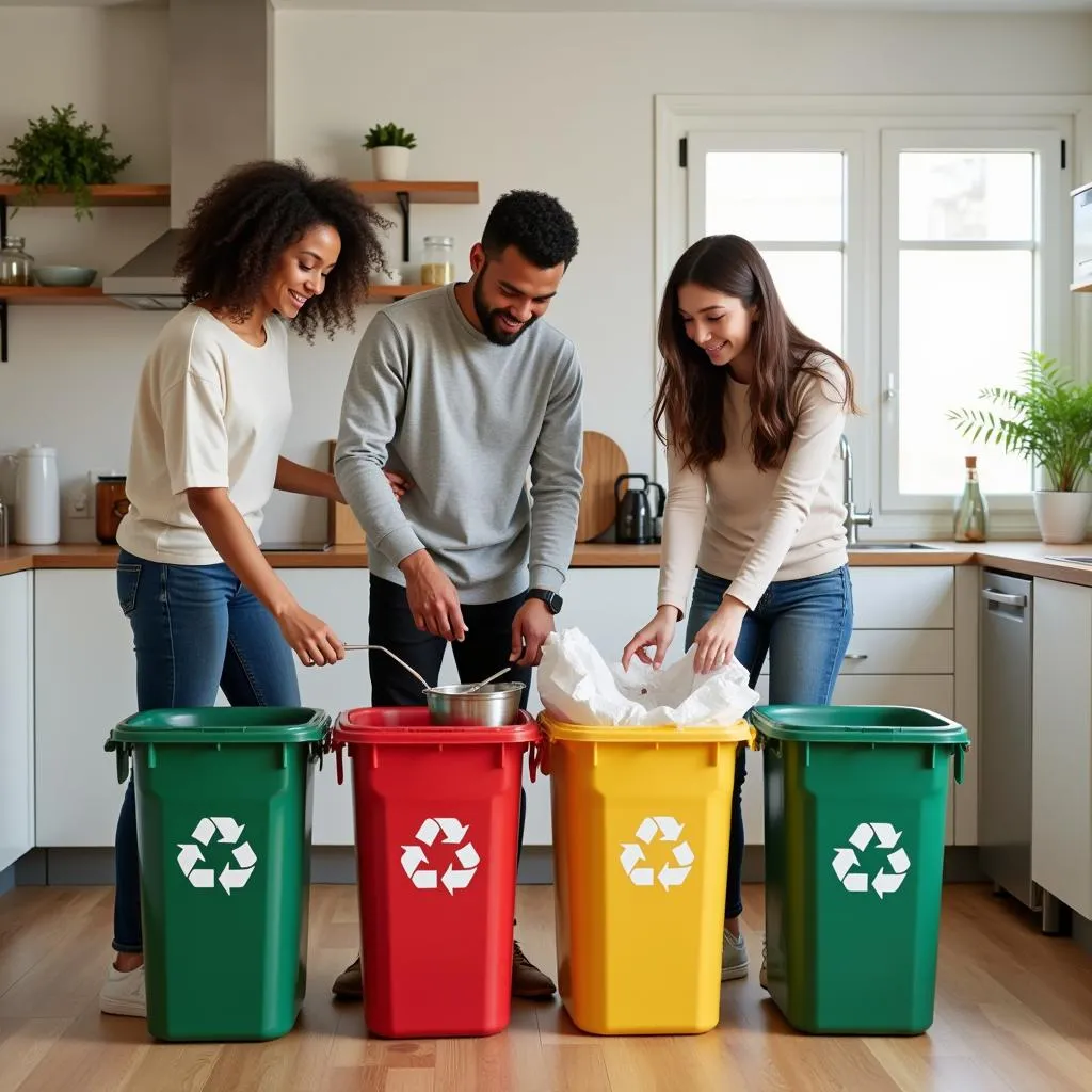 Family Sorting Waste for Recycling