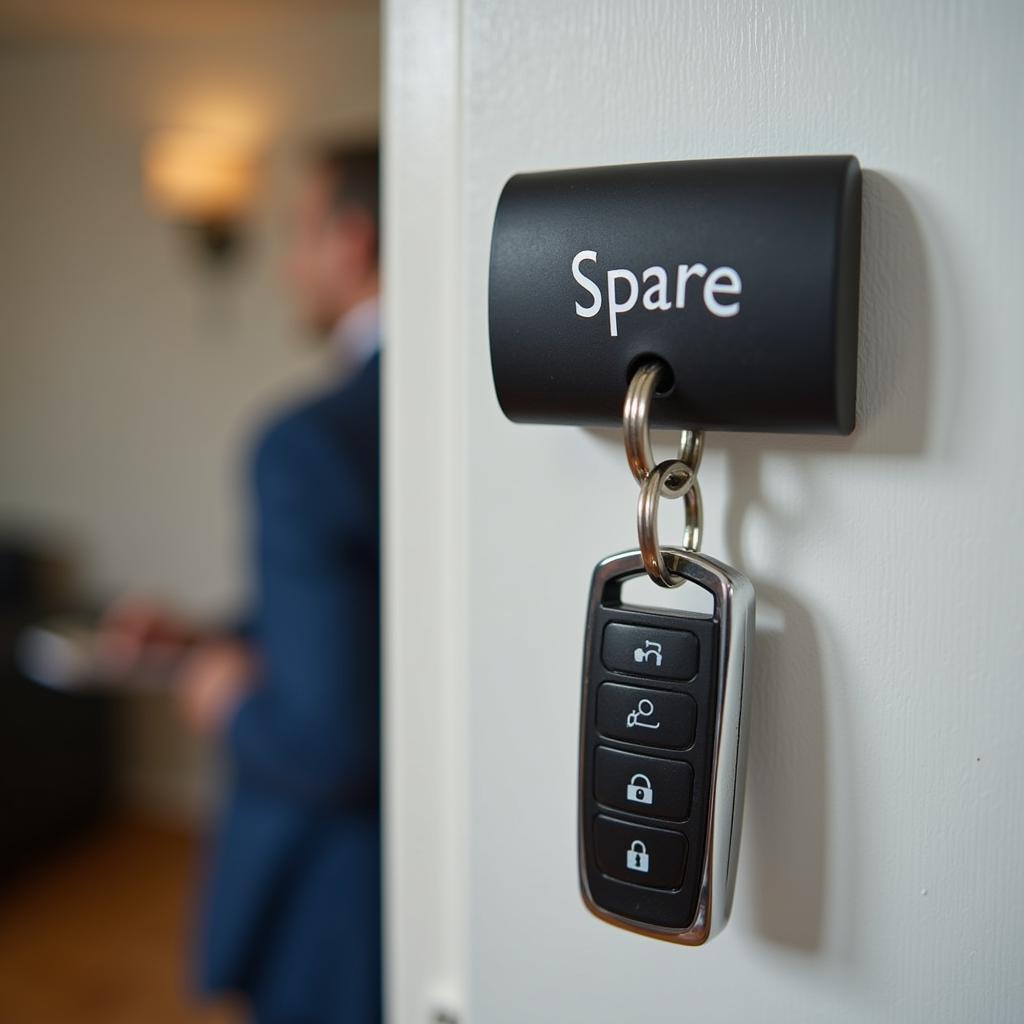 Spare car key hanging on a key holder