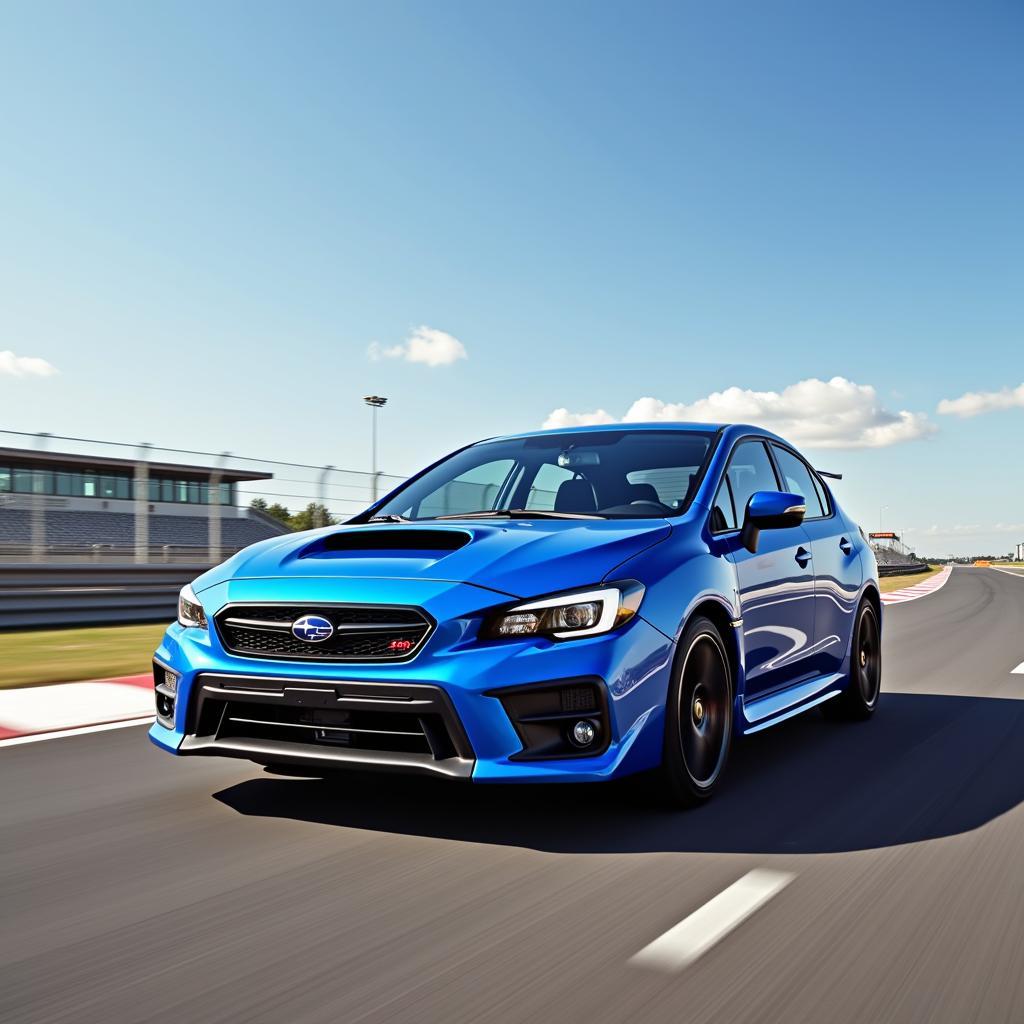 Subaru WRX speeding on a race track